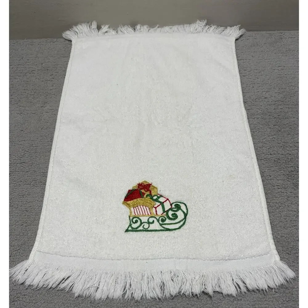 Martex Hand Towel Lot (3) Christmas Red Green White Embroidered Vintage